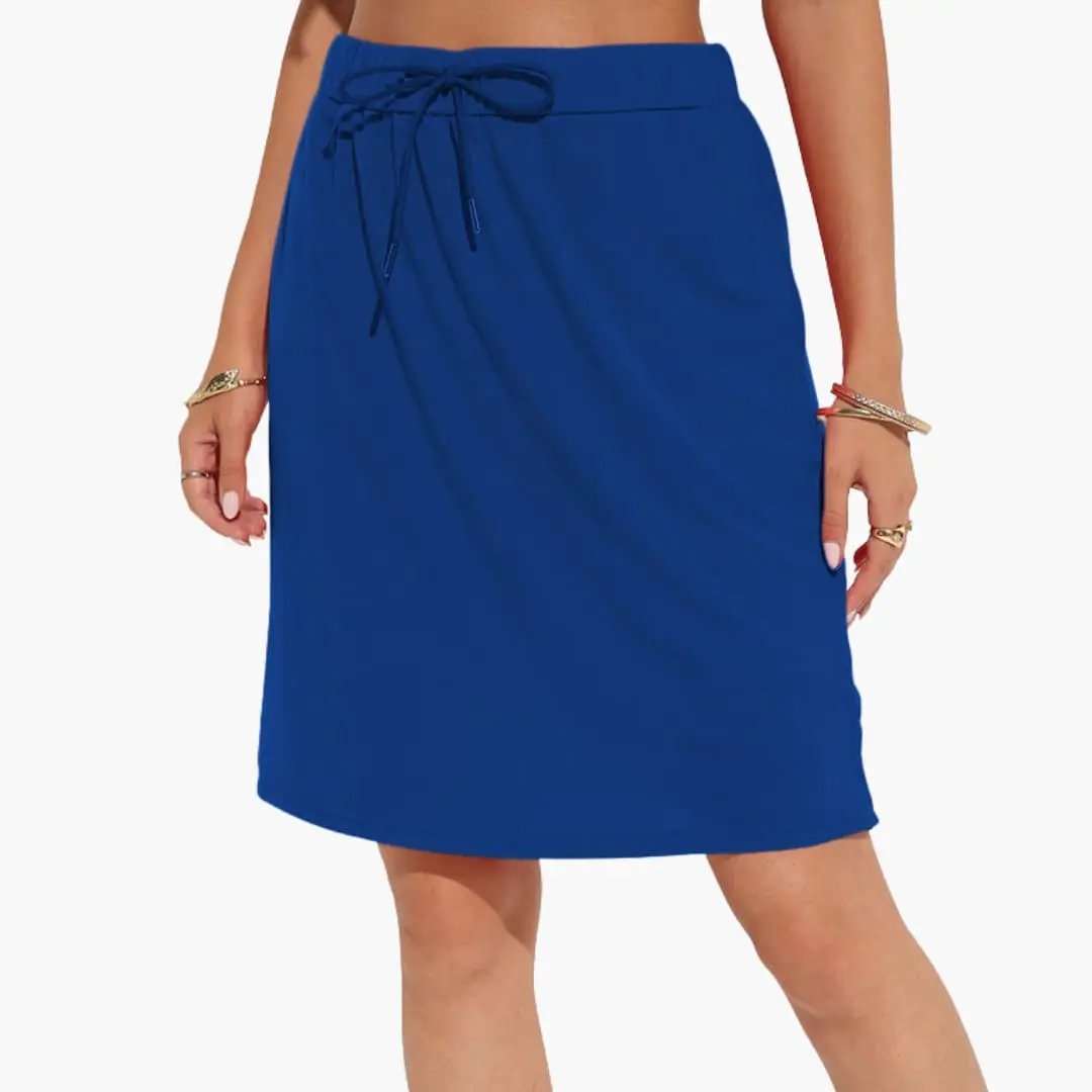 Women's A-Line Skirt with Lace-Up Waist, blue knee-length