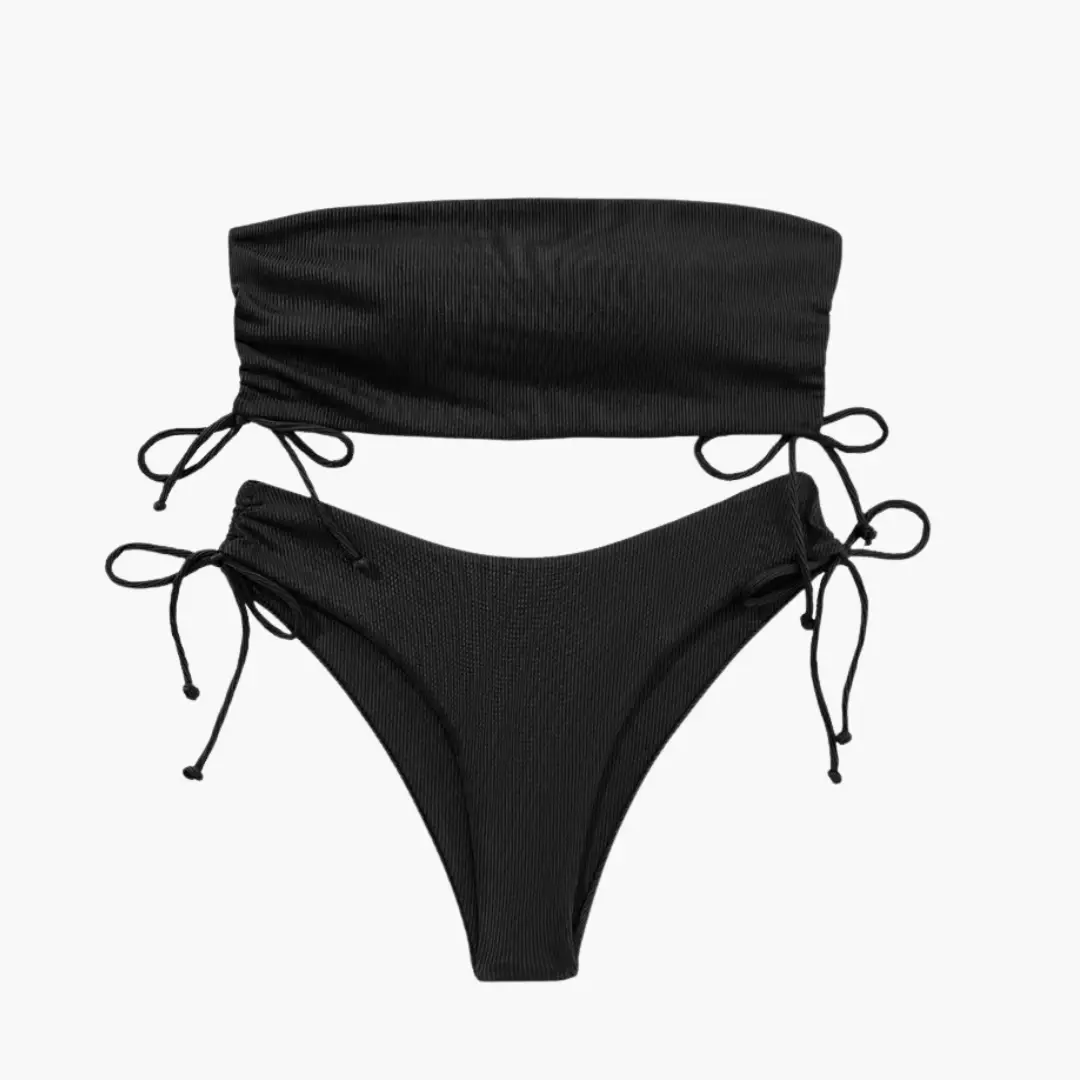 Wilfred Smith Women’s Bandeau High-Waisted two-piece bikini set in black with tie-side bottoms