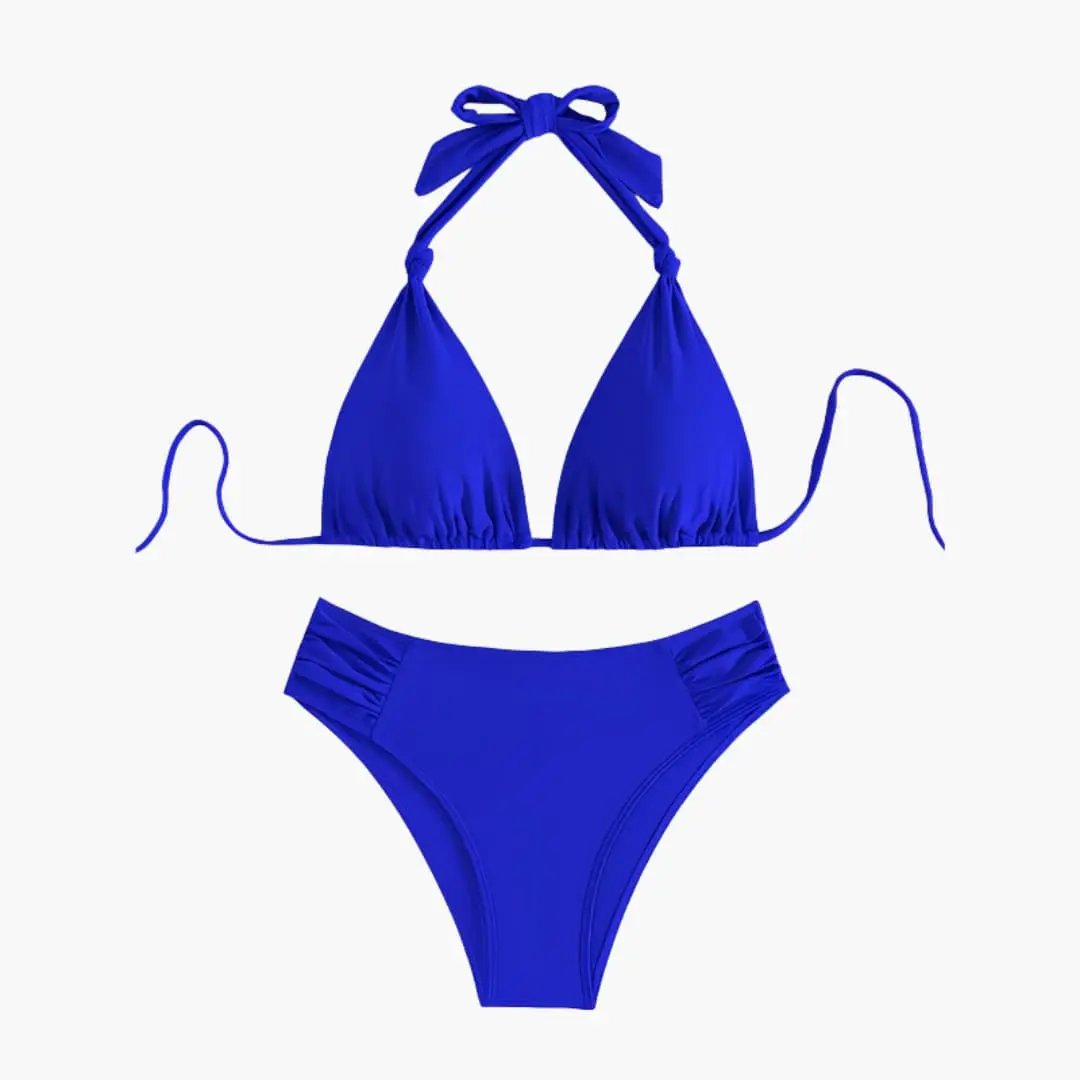 Women’s Bandeau high-waisted bikini set two-piece by Wilfred Smith in royal blue with removable straps