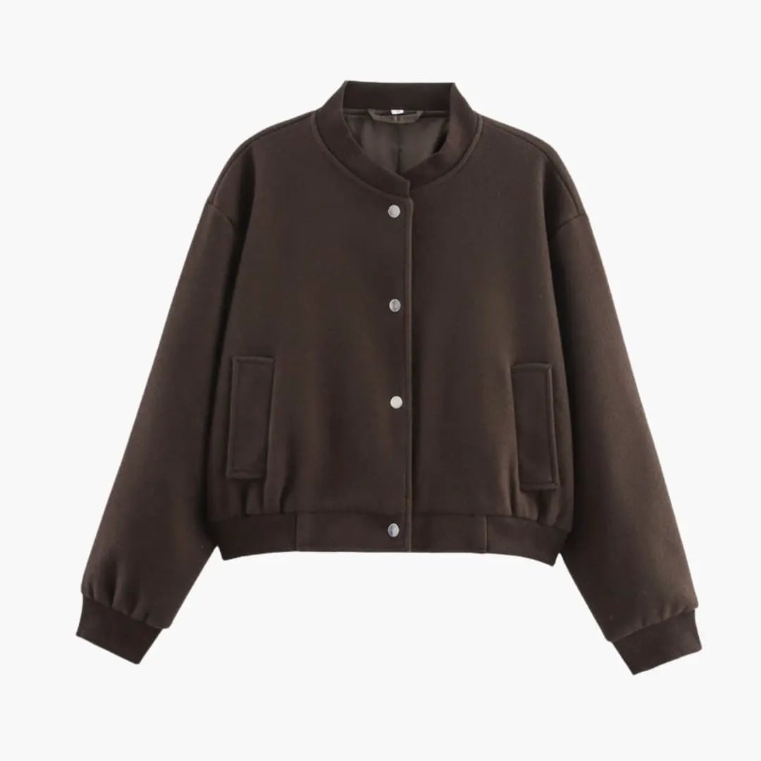 Women’s bomber jacket by Wilfred Smith, brown with elastic hem and front pockets