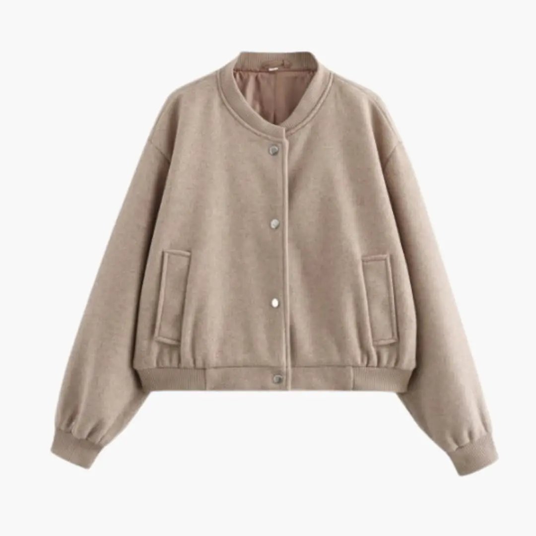 Women’s bomber jacket in beige with elastic hem and side pockets by Wilfred Smith