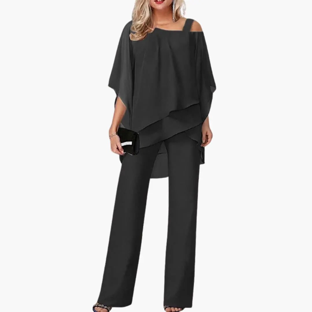 Women’s cold-shoulder wide-leg jumpsuit, black, one-piece