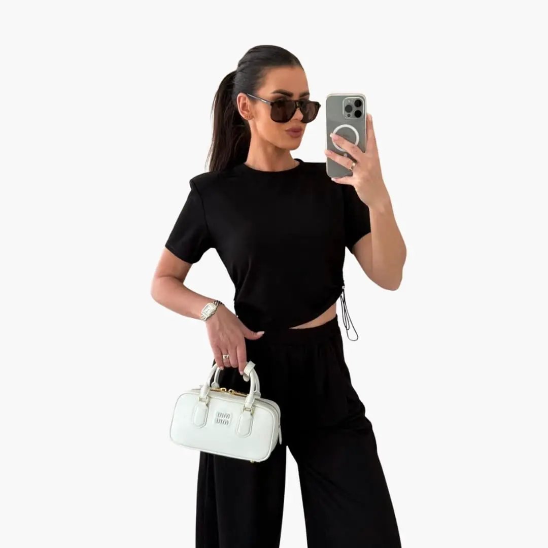 Women's Crop Top and Jogger Pants Two-Piece Set in black by Wilfred Smith