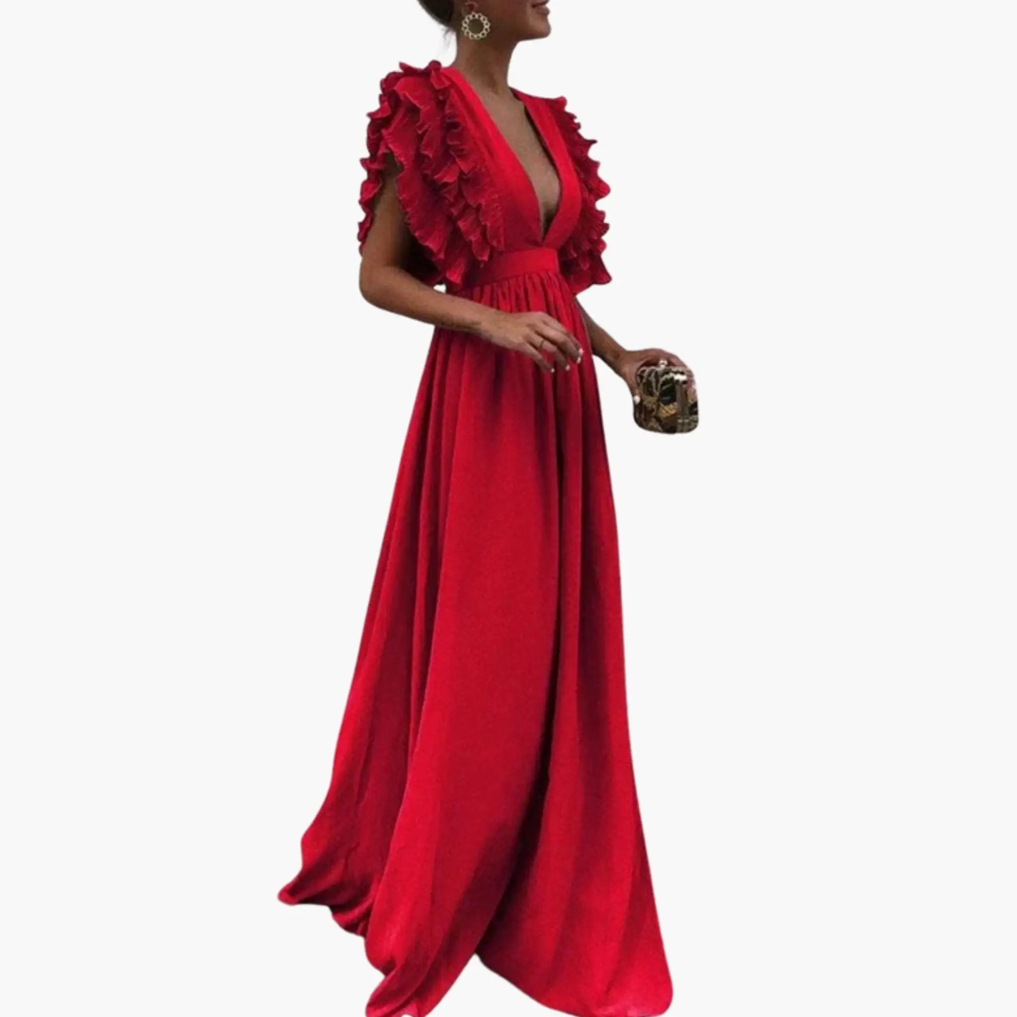Women's Dress in red with ruffled sleeves and woven texture by Wilfred Smith