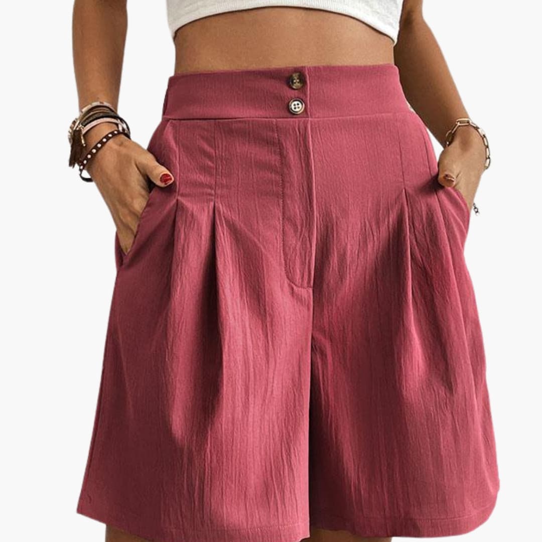 Women's pink high-rise wide-leg shorts with side pockets