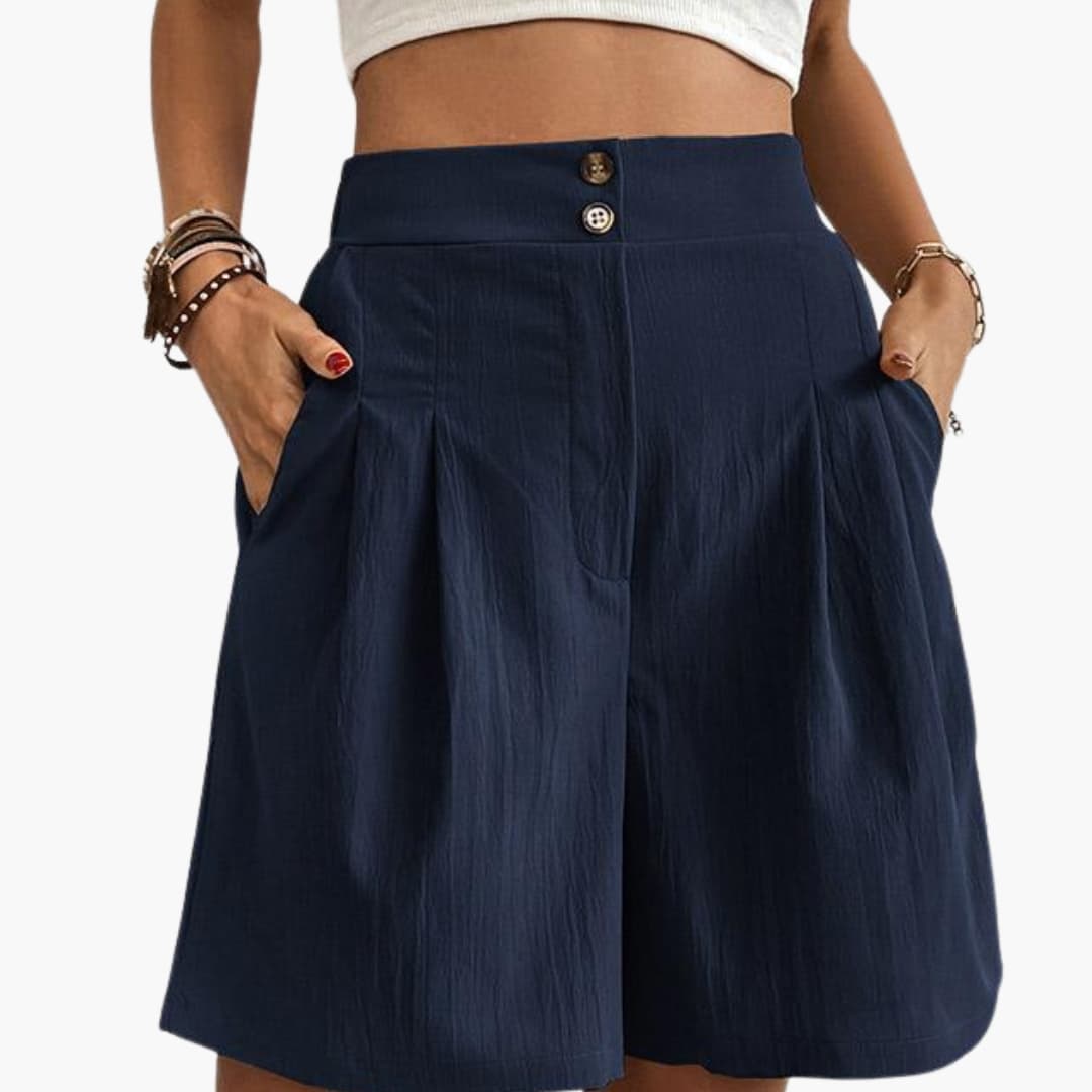 Women's High-Rise Wide-Leg Shorts with Side Pockets, navy by Wilfred Smith