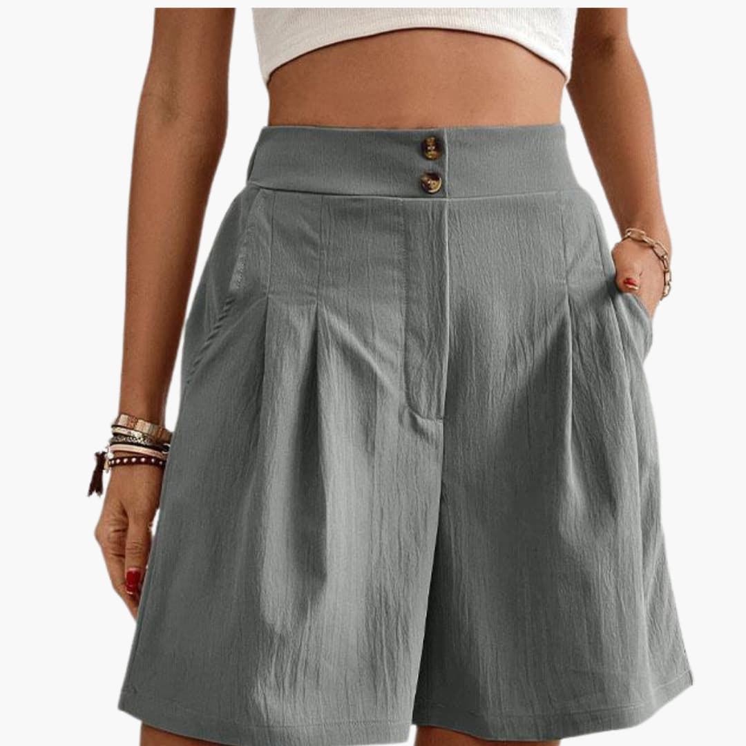 Women's High-Rise Wide-Leg Shorts with Side Pockets in gray by Wilfred Smith