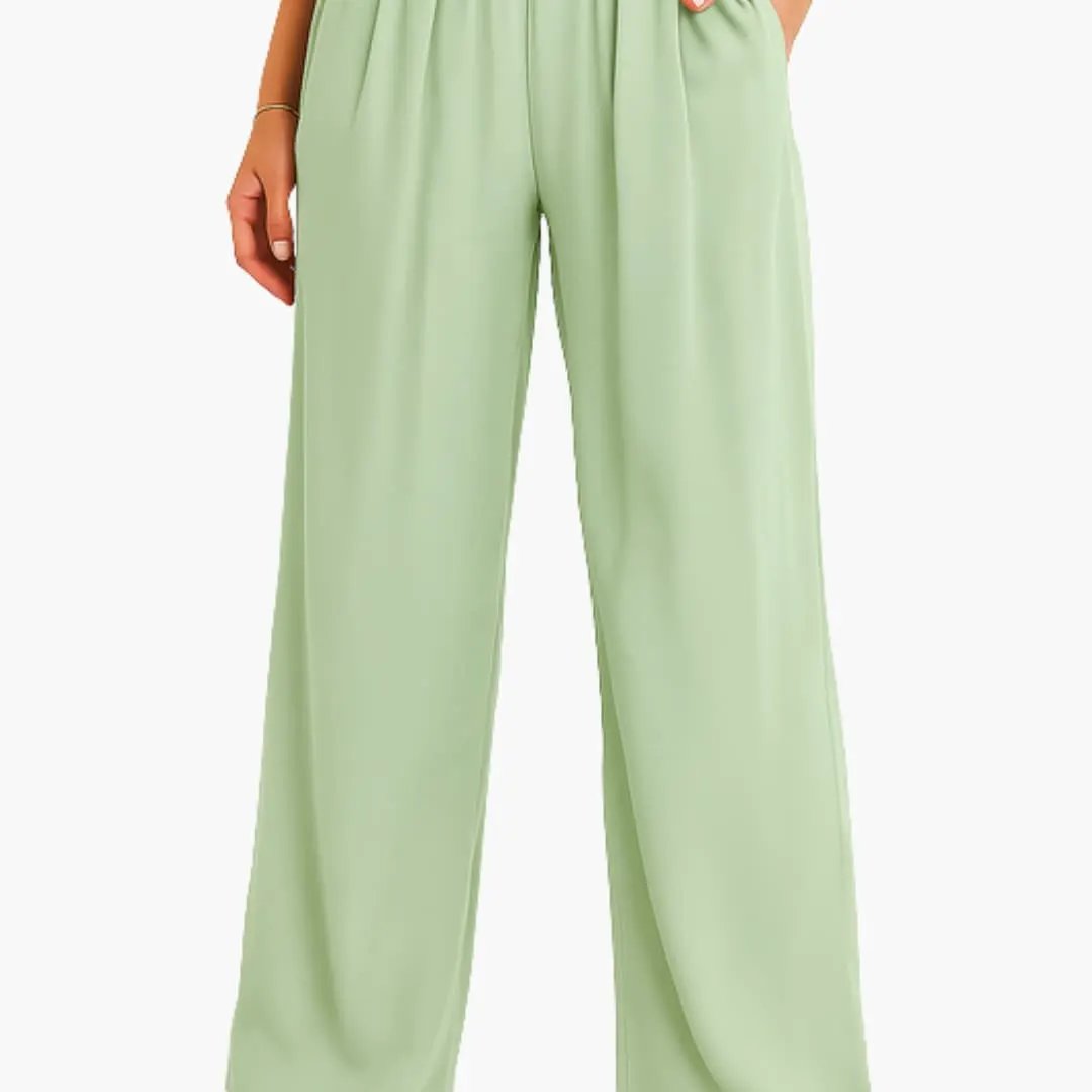 Wilfred Smith women's high-waist pants with elastic waistband, mint green wide-leg trousers