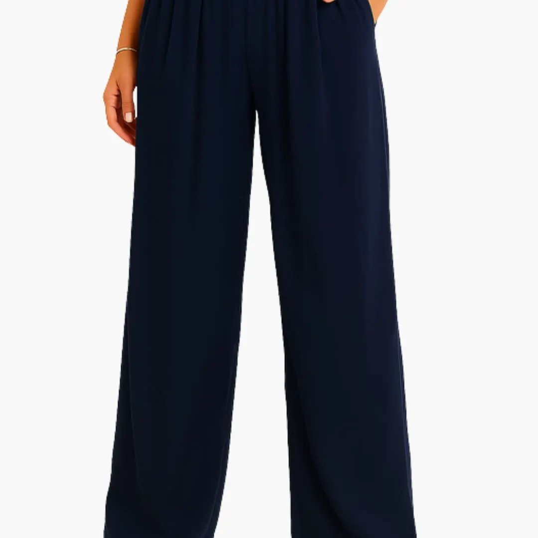 Women's high-waist elastic-band wide-leg pants by Wilfred Smith, navy