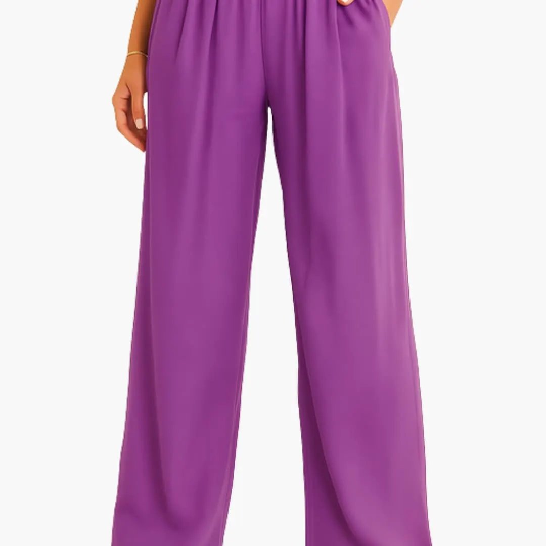 Women's High Waist Pants with Elastic Band and Wide Leg, purple, Wilfred Smith