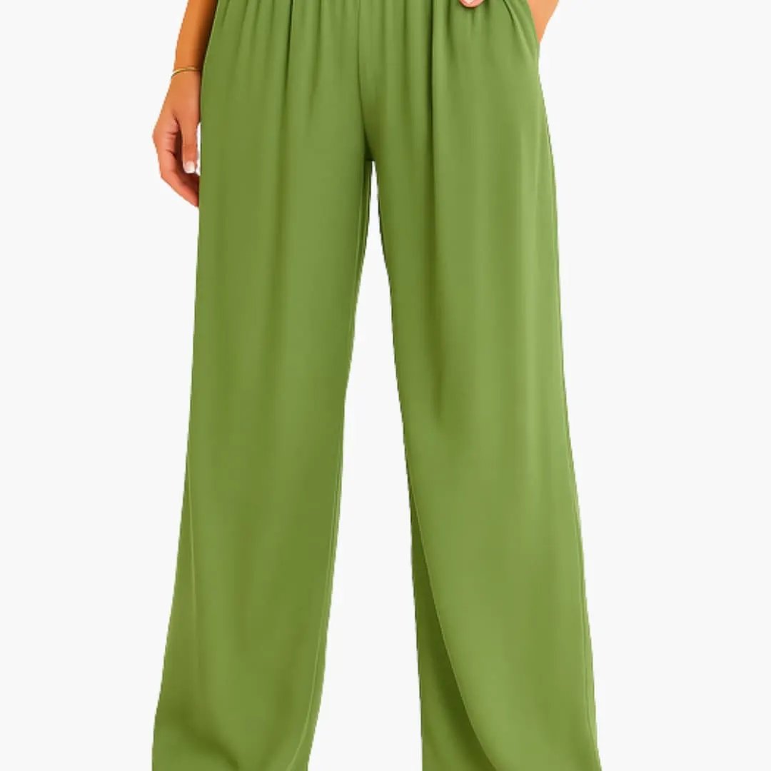 Wilfred Smith women's high-waist elastic-band wide-leg trousers in lime green