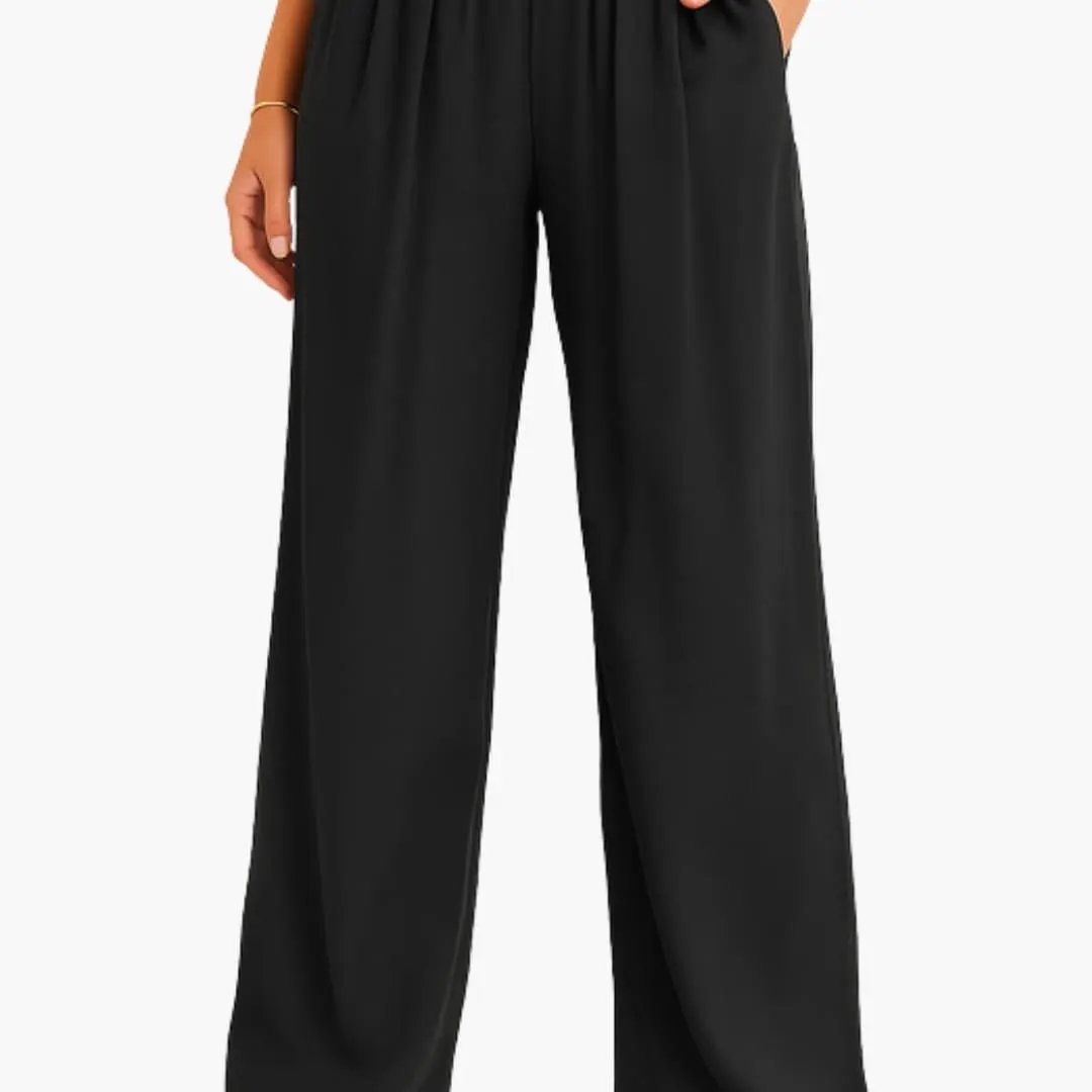 Women's high-waist elastic waistband wide-leg pants in black by Wilfred Smith