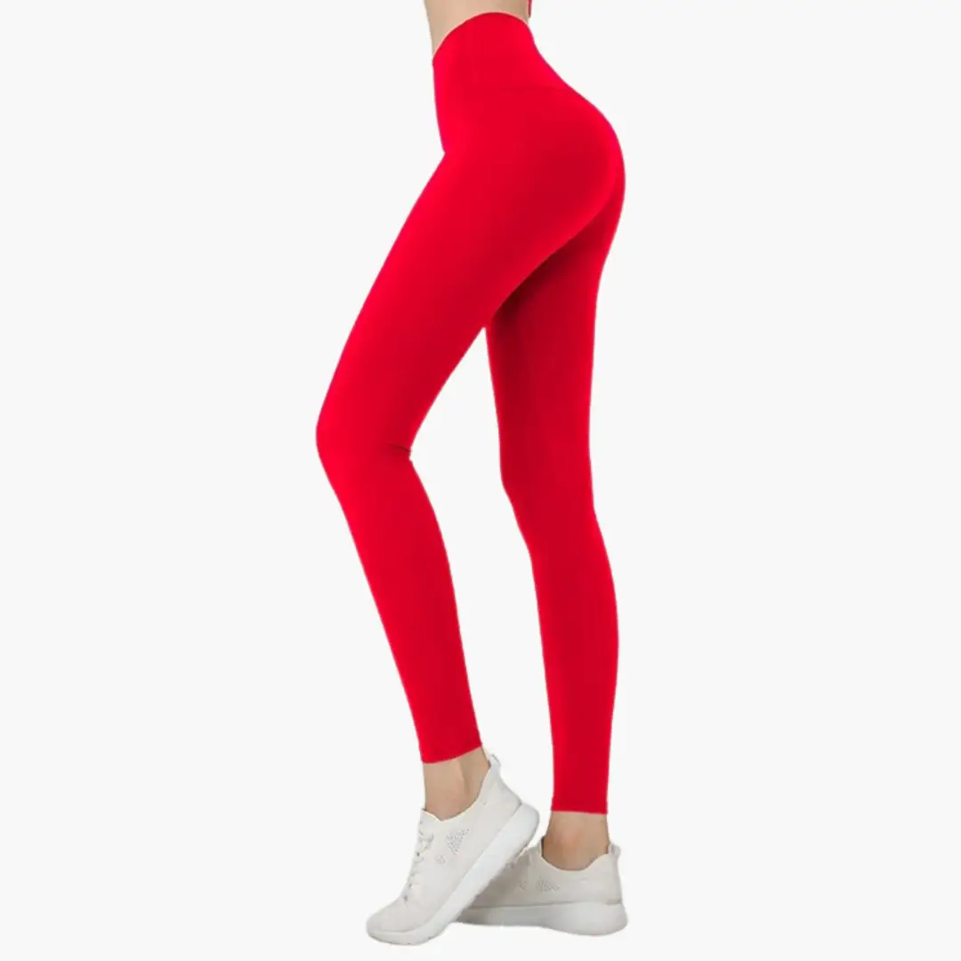 Women's high-waisted red leggings with comfortable stretch fabric