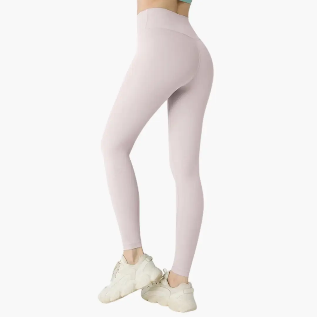 Women's high-waisted pink leggings with stretchy fabric for versatile wear