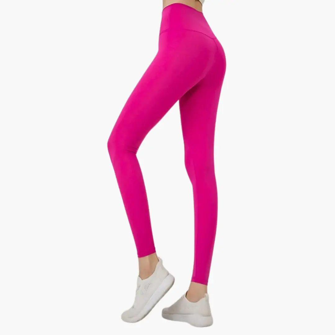Women's high-waist pink leggings, stretchy and versatile