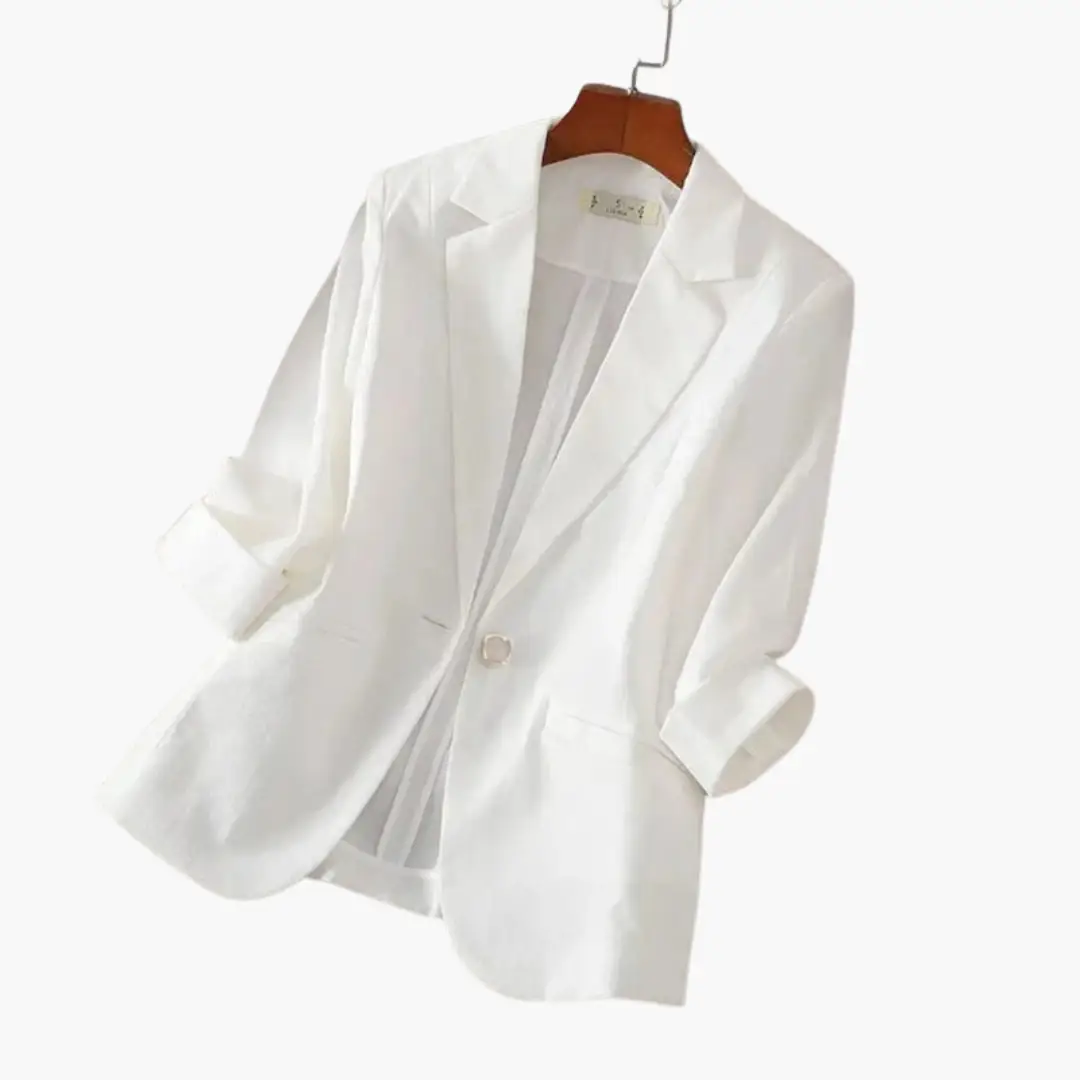 Women's Linen Blazer with Roll-Up Sleeves in white by Wilfred Smith