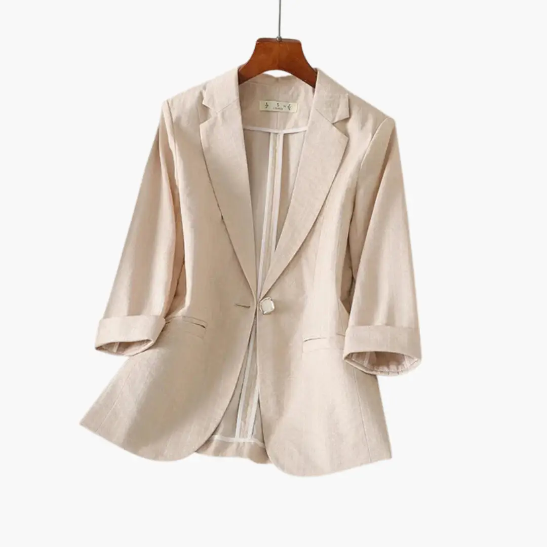 Women’s linen blazer with roll-up sleeves in beige by Wilfred Smith