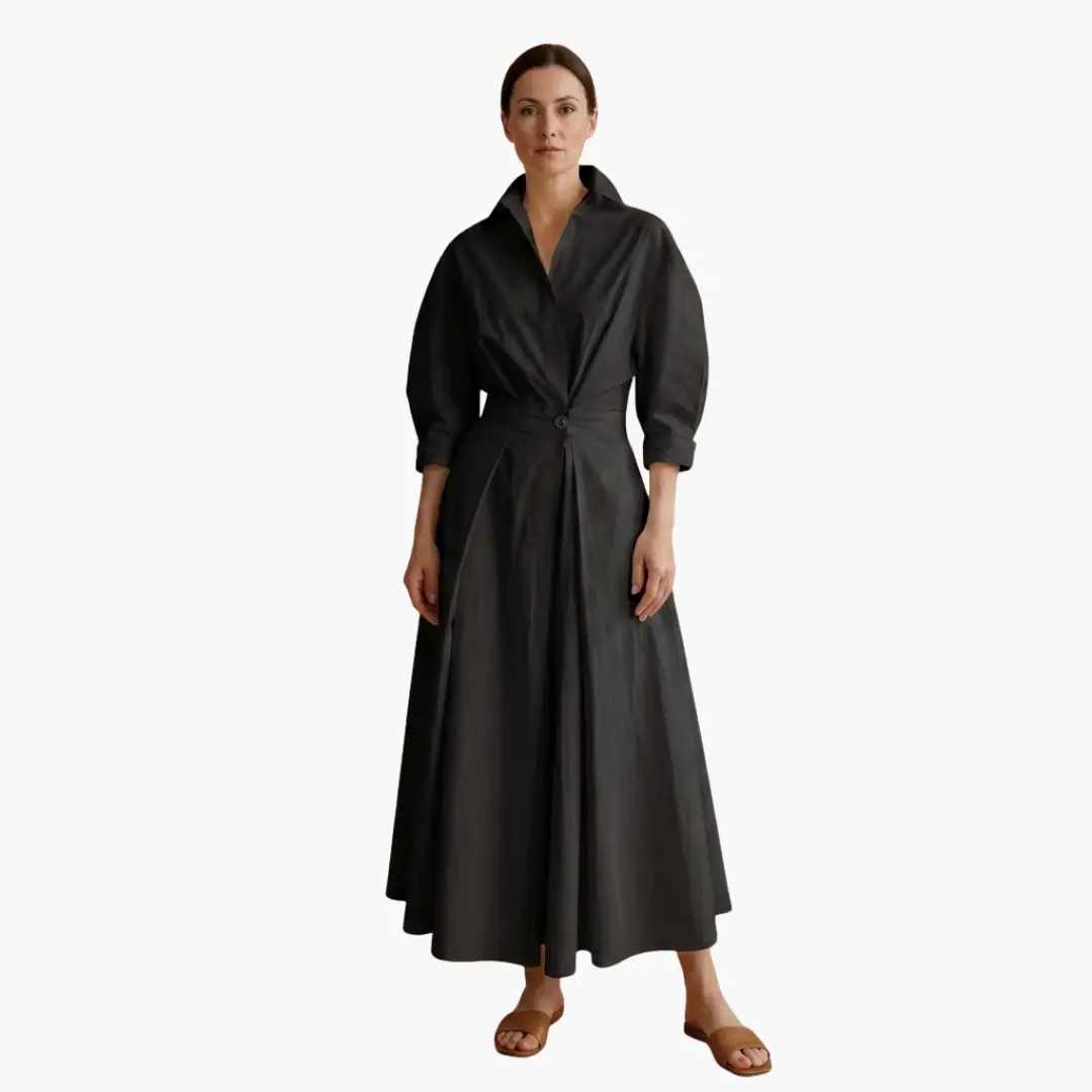 Women's Long Shirt Dress with Waist Detail and Button Front – Madison Park  Clothing