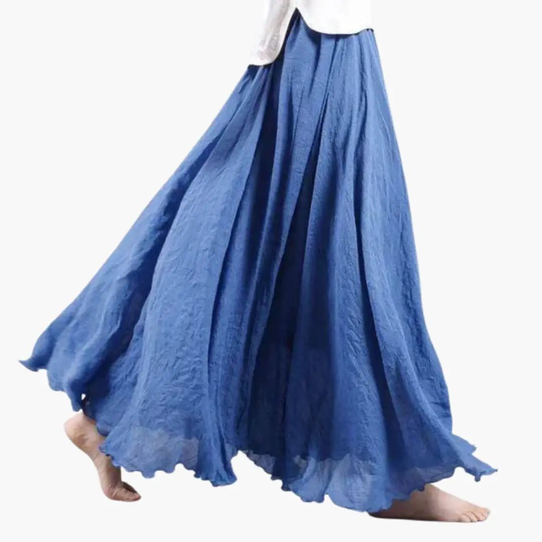 Women's maxi skirt with elastic waistband in blue, Wilfred Smith, flowing full-length hem