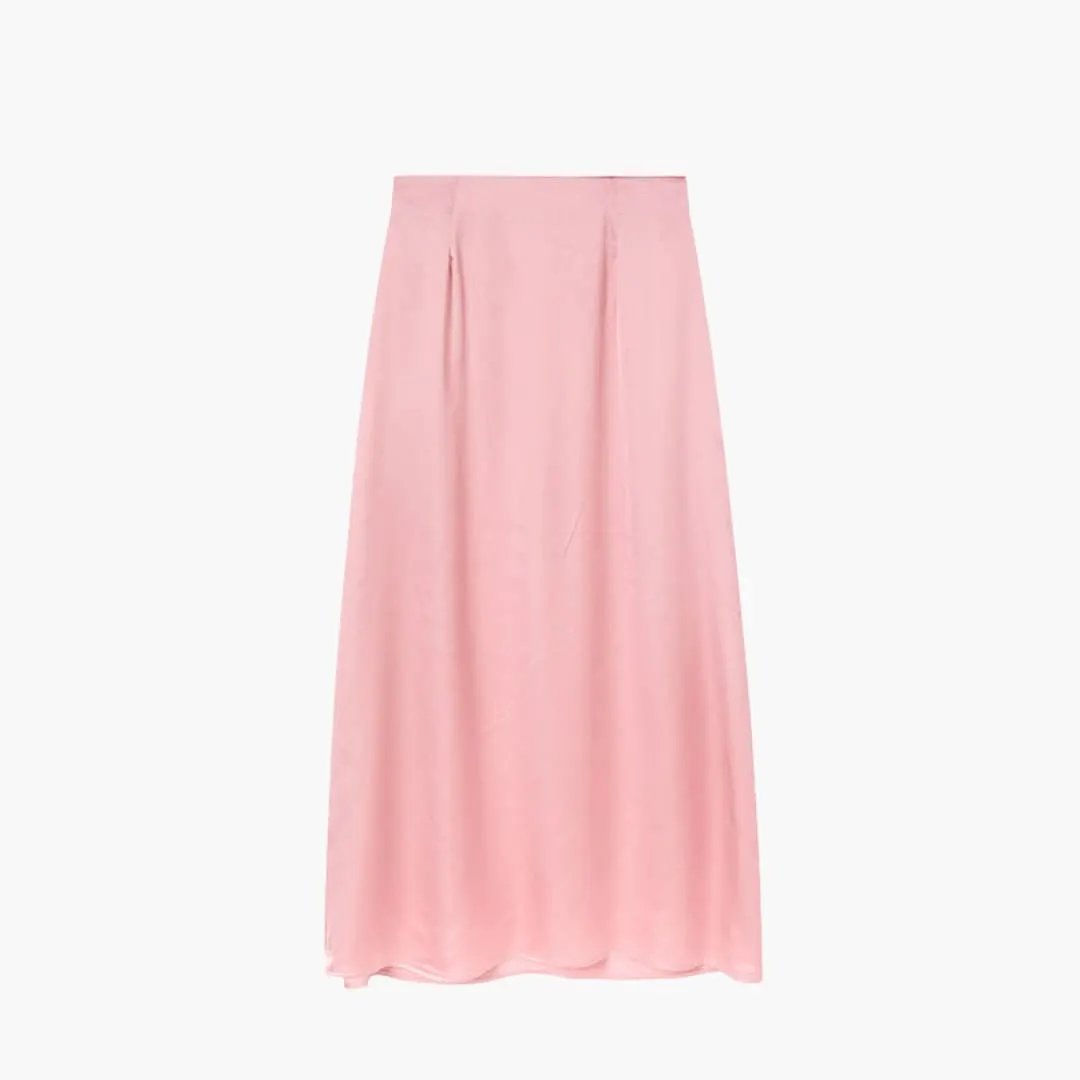 Women's pink satin maxi skirt by Wilfred Smith with high waist