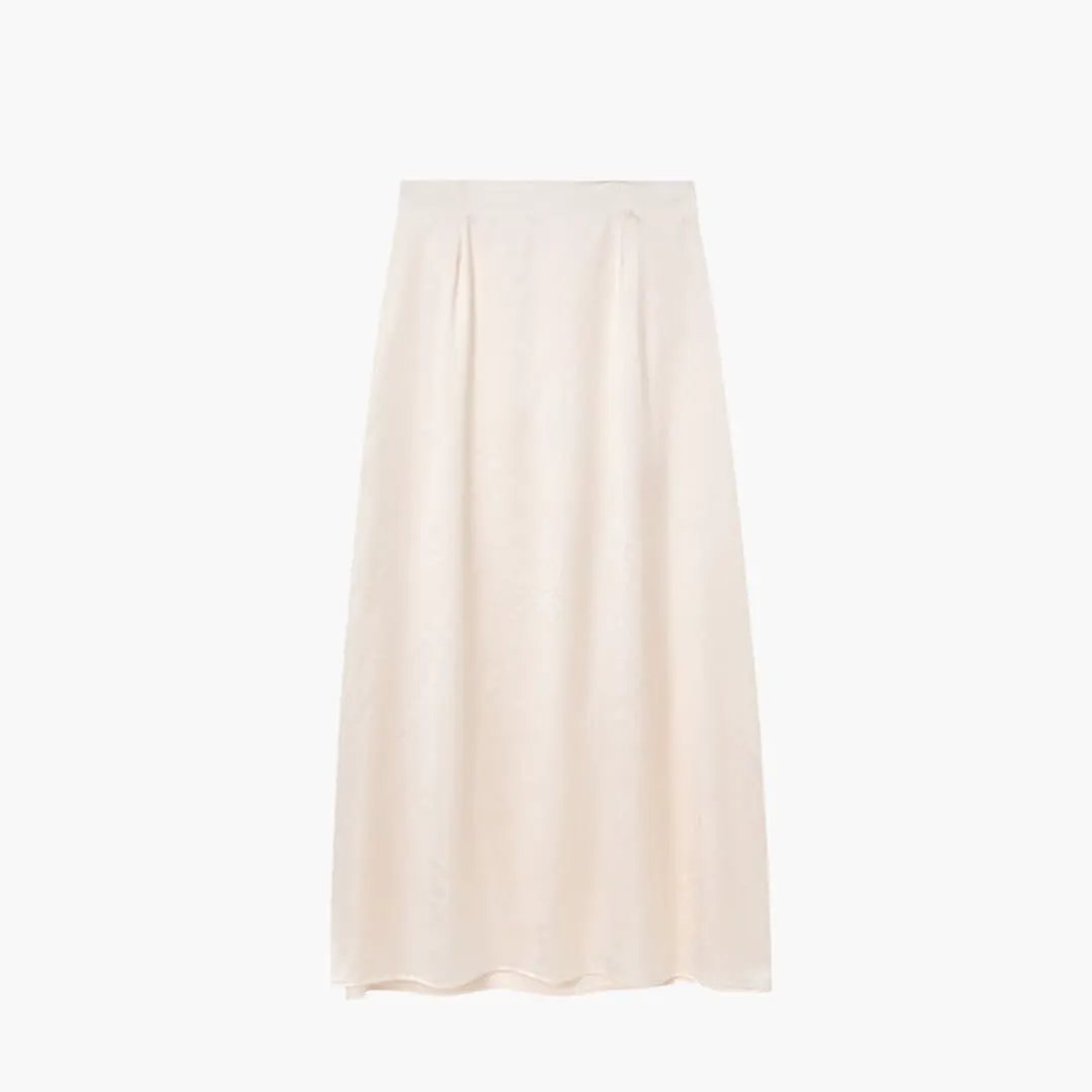 Women's satin maxi skirt with high waist in ivory, full-length, elegant drape
