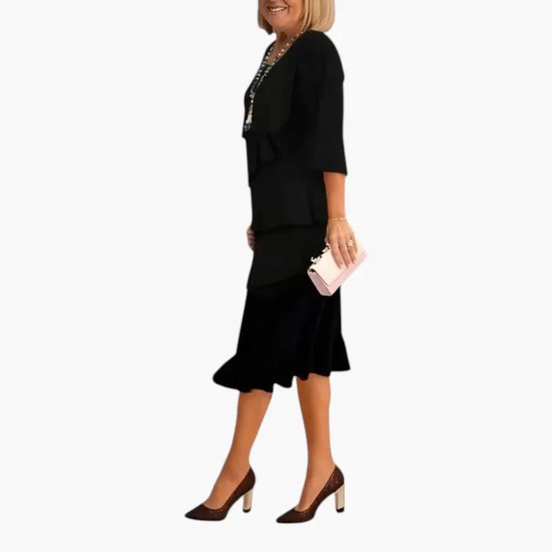 Women's midi dress with split sleeves and layered ruffles in black