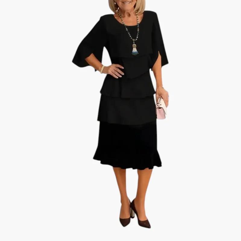 Women's Midi Dress by Wilfred Smith in black with tiered ruffles and split sleeves