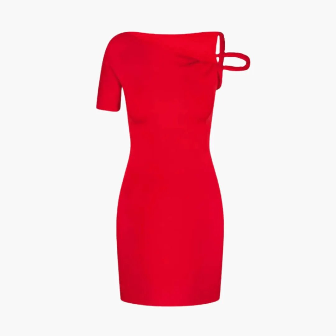 Women’s One-Shoulder Midi Dress by Wilfred Smith in red with an asymmetrical neckline