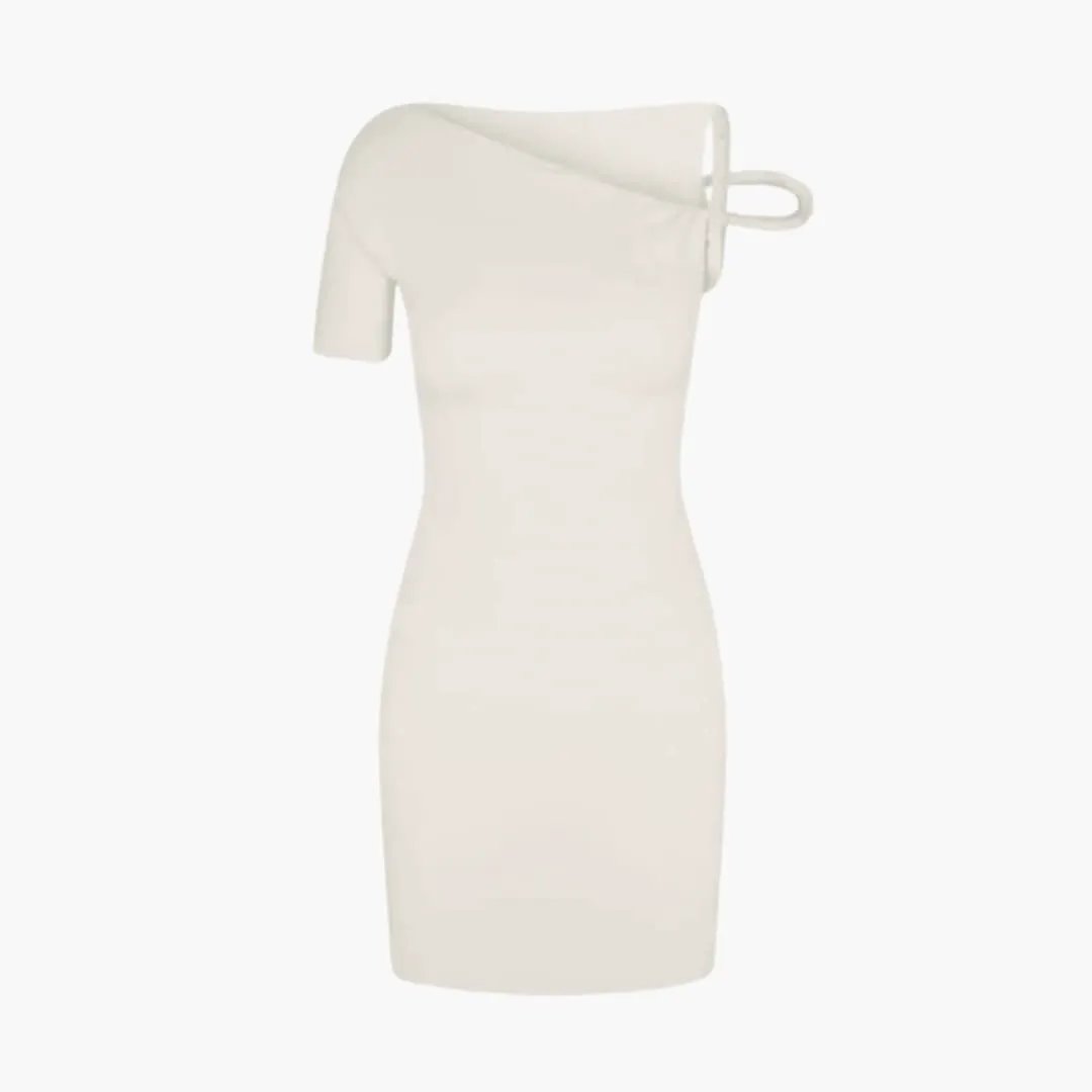 Women's white one-shoulder midi dress with asymmetrical neckline