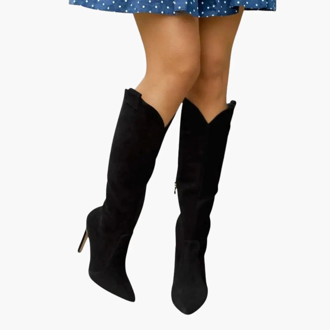 Women's orthopedic boots, black knee-high with side zipper