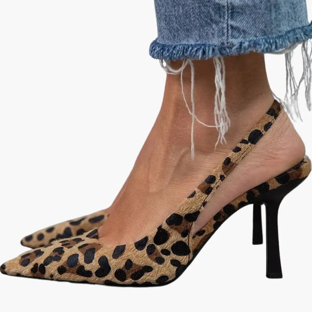 Women's orthopedic leopard-print slingback heels with cushioned insole by Wilfred Smith