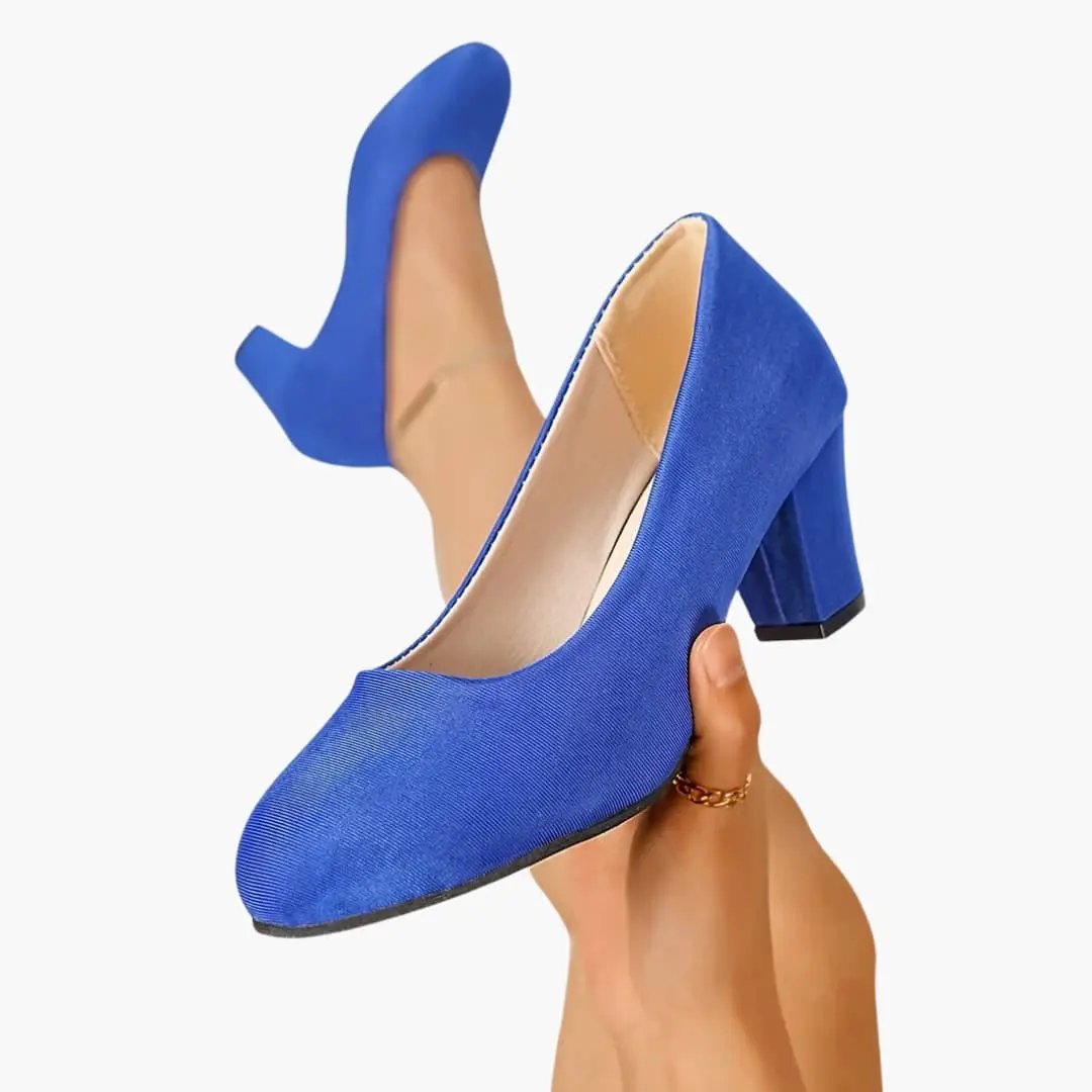Women's orthopedic heels in blue with wide toe box and cushioned insole