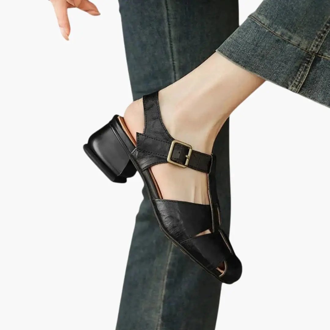 Orthopedic Mary Jane flats in black with ankle strap and cushioned sole