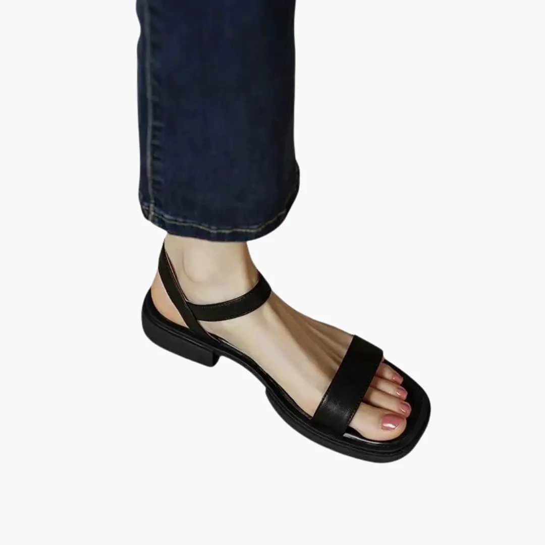 Women's orthopedic sandals with cushioned insole, black leather, open-toe with ankle strap and low block heel