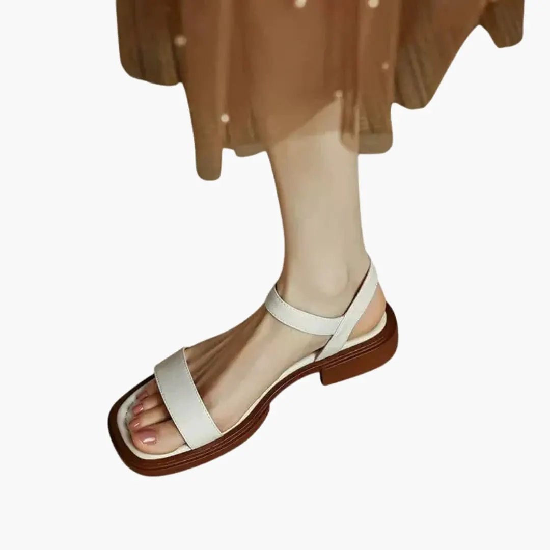 Women's orthopedic sandals Wilfred Smith with white straps, cushioned insole, brown block heel.
