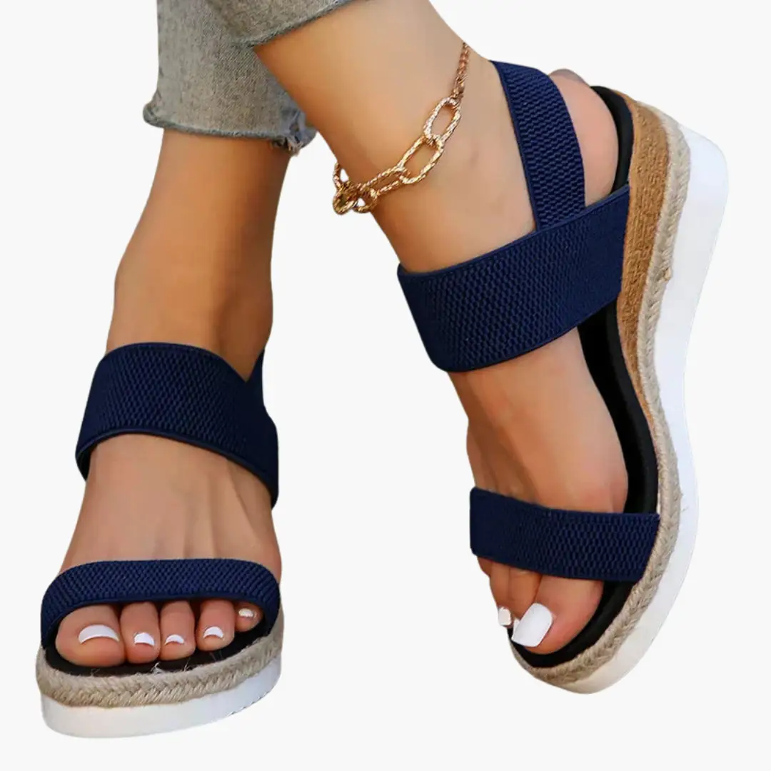Women's orthopedic sandals navy blue with cushioned sole and adjustable straps, Wilfred Smith, 2 sandals.