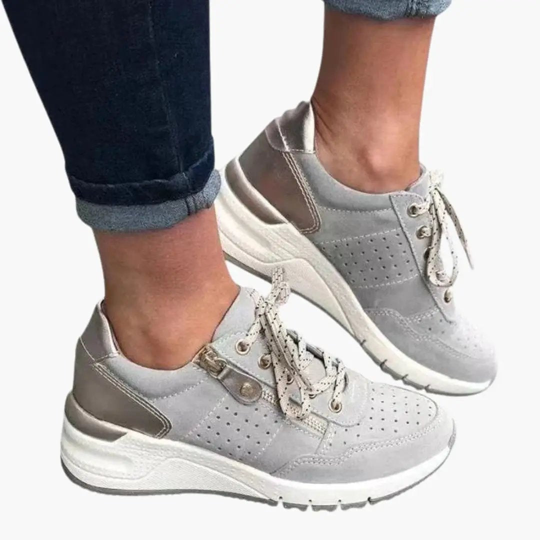 Women's orthopedic sneakers by Wilfred Smith in gray with cushioned lining and textured sole