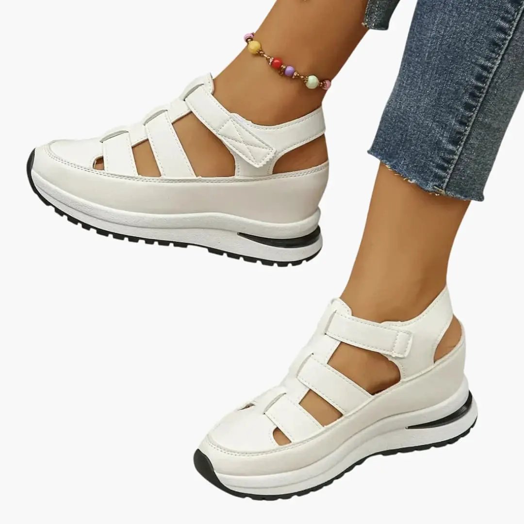 Women's Orthopedic Sandals by Wilfred Smith, white, with adjustable straps and textured sole