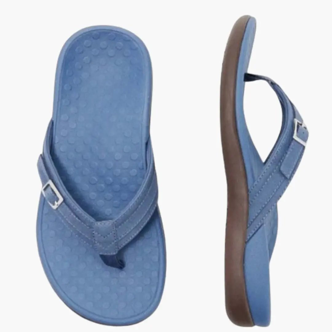 Women's orthopedic sandals Wilfred Smith in blue with adjustable buckle straps and textured footbed