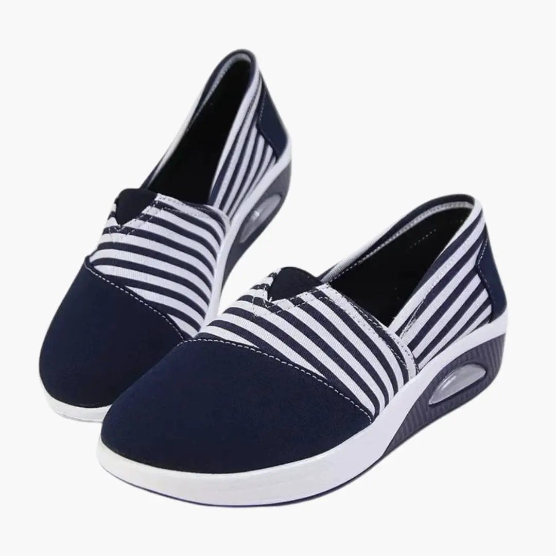 Wilfred Smith women's orthopedic sneakers, navy striped slip-on with textured sole