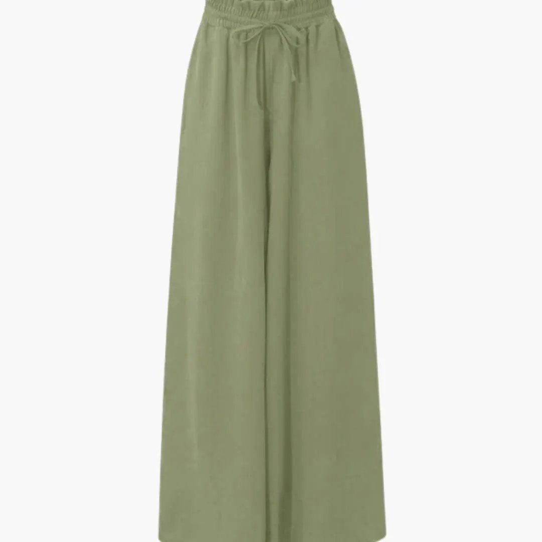 Women's Palazzo Trousers in olive green with elastic waist