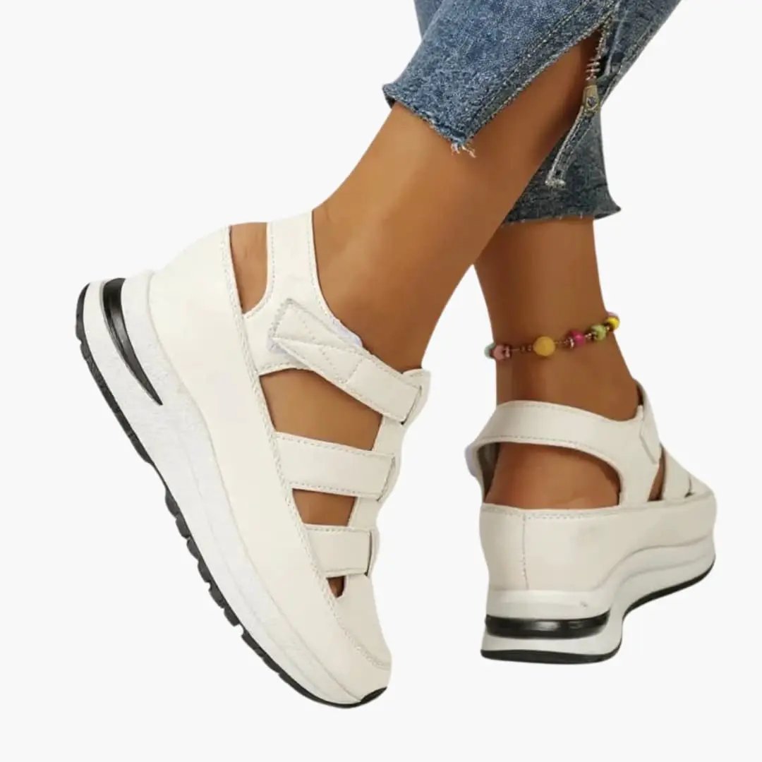 Women's platform sandals with adjustable straps and cushioned sole in white by Wilfred Smith