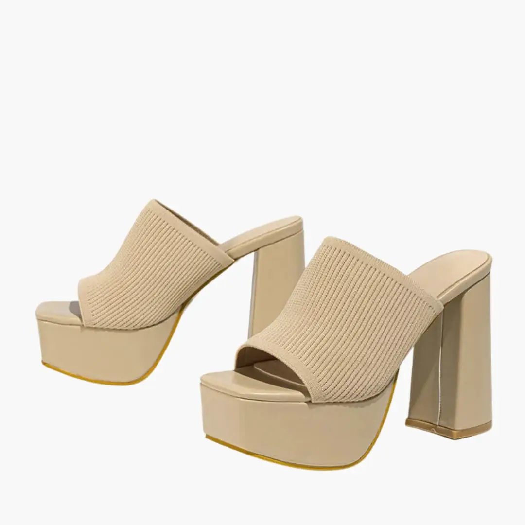Wilfred Smith women's platform sandals beige with ribbed knit strap and chunky heel