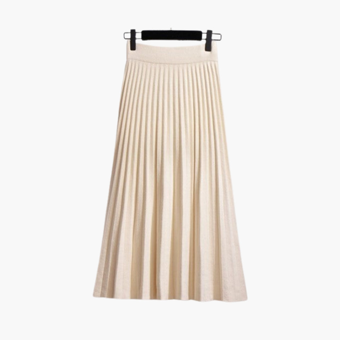 Women's Wilfred Smith pleated maxi skirt with elastic waistband in beige ribbed texture