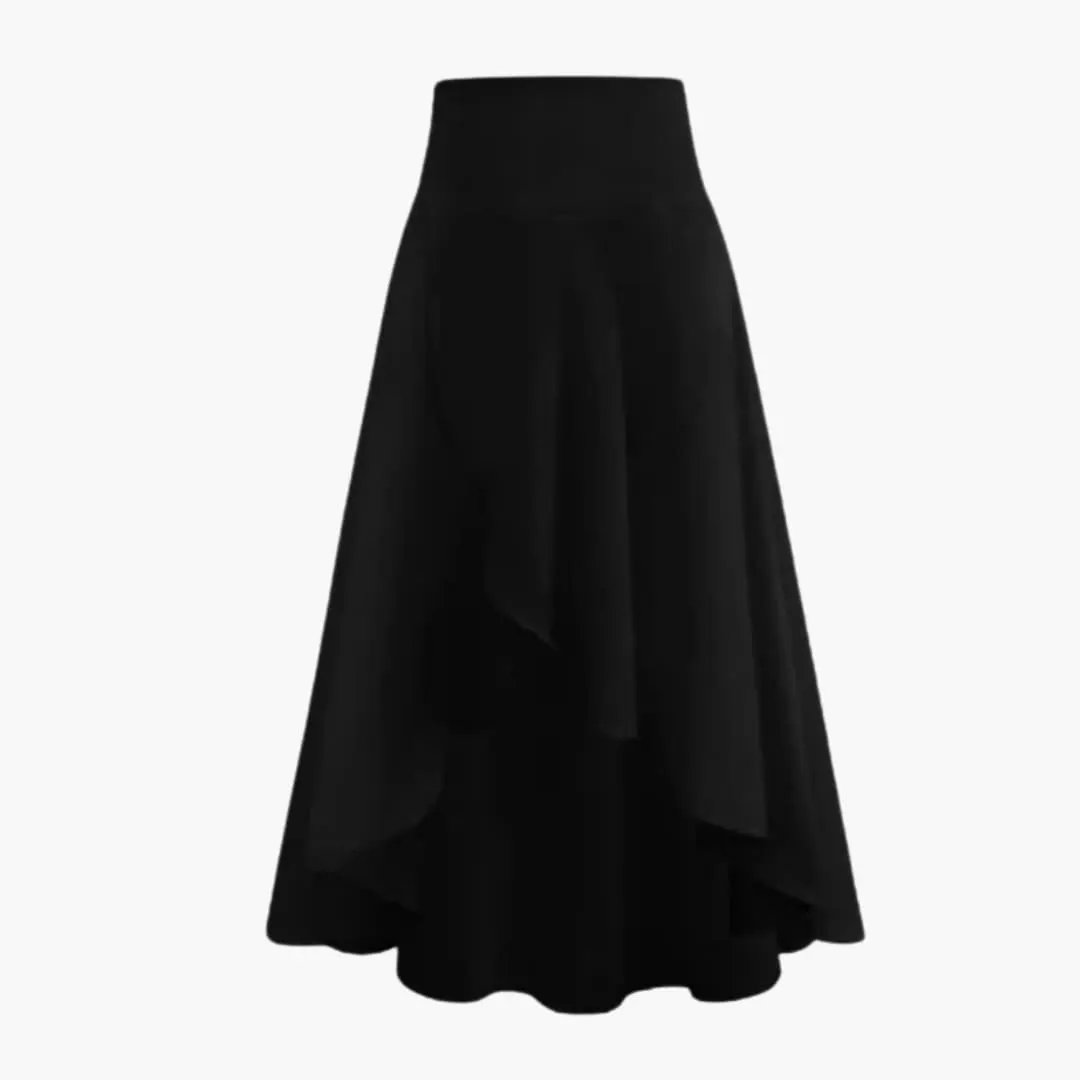 Women's pleated midi skirt with elastic waistband in black by Wilfred Smith.