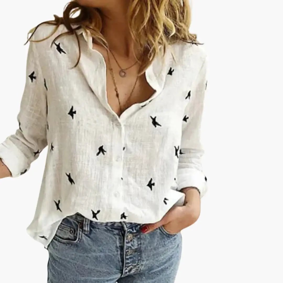 Women’s Polka Dot Print Woven Blouse by Wilfred Smith, long sleeves, white