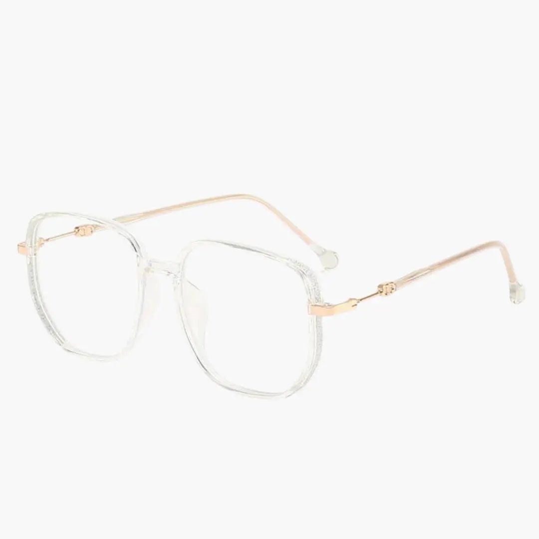 Women's rimless reading glasses with anti-blue light protection, clear lenses, rose-gold temples