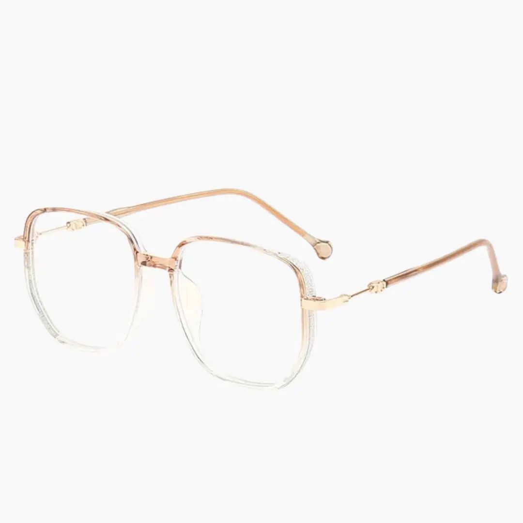 Women's reading glasses by Wilfred Smith, rimless rose-gold metal frame