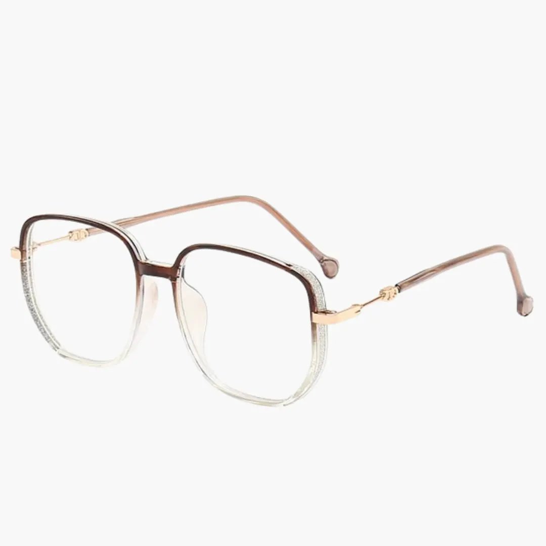Women's reading glasses by Wilfred Smith, rimless design with rose-gold metal frame