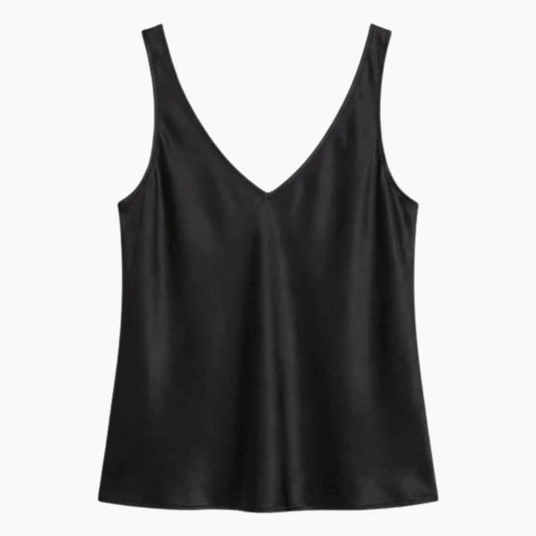 Women's silk tank top, black sleeveless V-neck by Wilfred Smith